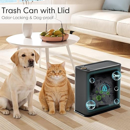 Bathroom Trash Can with Lid 13 Liter/ 3.5 Gallon Dark Gray Trash Can with Pop-Up Lid Bedroom Trash Can Small Garbage Can with 150 Counts Trash Bags for Small Bathroom Bedroom Office