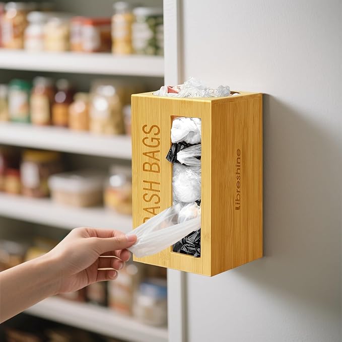 Libreshine Extra-Large Top-Loading Garbage Bag Holder Dispenser, Bamboo Trash Bag Organizer for Costco-Sized 13-33 Gallon Jumbo Rolls, Under-Sink, Wall-Mounted Storage for Kitchen & Garage