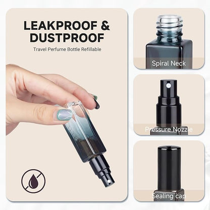 Perfume Refill Bottle, Mini Leak-proof Portable Perfume Travel Refillable Dispenser, 3pcs 10ml Empty Atomizer Sprayer, Pocket Glass Bottle with Funnel and Pipette for Cologne (Gradientblue Black)