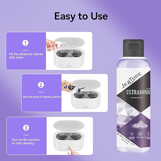 Ultrasonic Jewelry Cleaner Solution for Ultrasonic Cleaner Machine, Professional Cleaning of Jewelry, Diamonds, Gold, Silver, Remove Odors, Discoloration & Stains, Peach Scent, Purple, 4oz