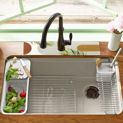 Sink Faucet Absorbing Mat, 2 Pack Drying Mat Around Faucet Sink Splash Guard Behind Faucet Sinkmat For Kitchen Bathroom Island Rv 24 * 5.5 Inch (60 * 14 cm)
