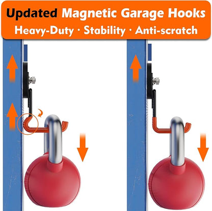 MUTUACTOR Updated Strong Magnetic Hooks,4PCS Scratch-Resistant Heavy Duty Garage Magnet Hook,20lbs Powerful Storage Tool Hooks for Organizing Cordless Impact Drivers,Garden Shovel Tool Box