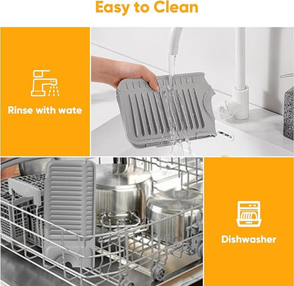 17.7'' Folding Faucet Mat for Kitchen Sink Splash Guard[7° Slope Fast Self-draining][Snap Lock Fit] Kitchen Sink Faucet Mat Splash Guard Kitchen Sink Area Water Splash Guard Behind Faucet Draining Mat