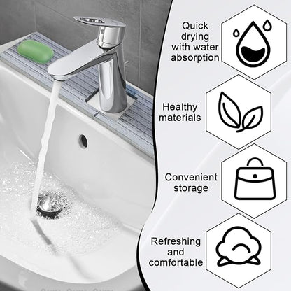 Kitchen Sink Faucet Mat, 17.7'' Diatomite Quick Drying Stone Sink Tray, Prevents Moisture Buildup, Suitable for Bathroom Kitchen Counter Top Faucet Around Splash Guard[Light Gray, 17.7" x 3.9"]