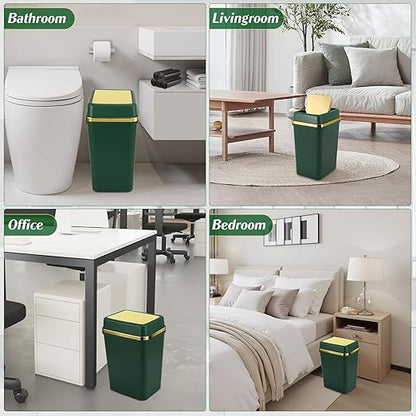 Bathroom Trash Can with Lid 4 Gallon Trash Can with Swing Lid Dark Green Small Garbage Can Bathroom Garbage Can with 150 Counts Trash Bags for Kitchen Bedroom Office