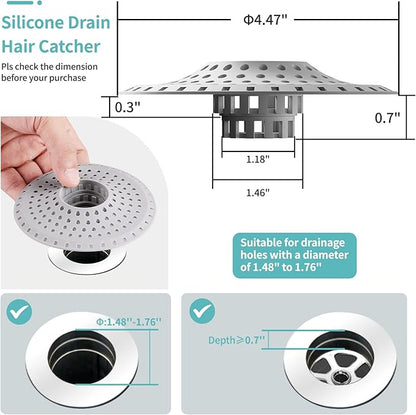 Aluvor Bathtub Drain Hair Catcher,Silicone Tub Hair Catcher Drain Protector,All-in-one Shower Hair Drain Catcher Strainer for 1.48'' to 1.76'' Regular Drains, 3PCS