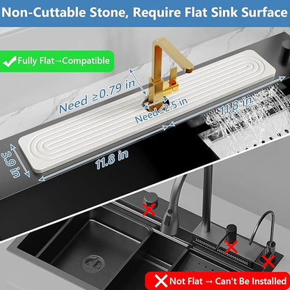 24'' Longer Stone Faucet Mat for Kitchen Sink [Super Absorbent, 30s Quick Drying] Water Absorbing Stone Tray for Sink Stone Mat for Kitchen Sink Stone Quick Dry Around Faucet Diatomite Stone Sink Tray