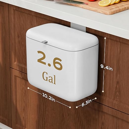 Hanging Trash Can with Lid, Kitchen Compost Bin, Waterproof Odor-Blocking Countertop Trash Can for Cabinet Door, Under Sink, Bathroom, RV and Office