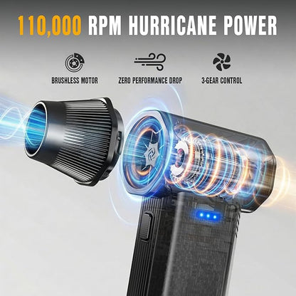 ALDIPRO Brushless Compressed Air Duster - 110000RPM Electric Air Duster, Rechargeable 3-Speed Small Blower & PC Cleaning Kit for Computer, Keyboard, Car and House