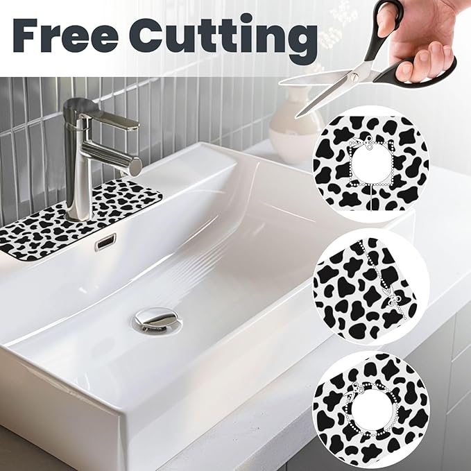 Cow Dalmatian Skin Print Black And White Kitchen Sink Splash Guard Faucet Mat Super Absorbent Fast Drying Mat Sink Gadgets-Fast Drying Pad Sink Mat For Kitchen Bathroom (15" X 5.5" )