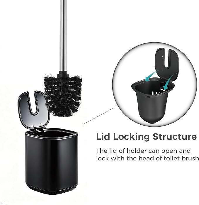 Toilet Brush and Holder Set Toilet Bowl Brush Stainless Steel Automatic Open lid Toilet Bowl Cleaner Brush Set Toilet Scrubber Kit Toilet Cleaning Brush for Bathroom
