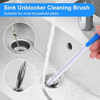 Yuanchu 2 Pack Flexible Drain Cleaning Brush, 23.6inch Long Drain Clog Remover Tool with Nylon Bristles Rust-Resistant Sink Unblocker Tool for Toilet Kitchen Shower Sewer Tub