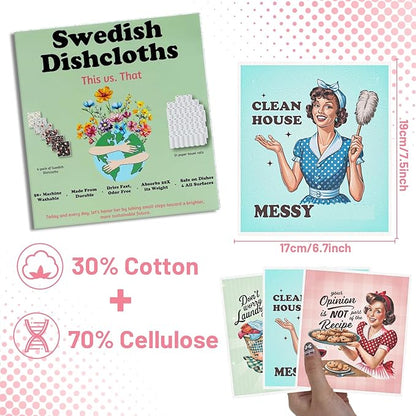 Funny Swedish Dishcloths for Kitchen - 6PCS Humorous Housewife Swedish Cloths for Washing Dishes, Sarcastic Reusable Dish Towels, Washable Cleaning Sponge for Washing Dishes Party Home