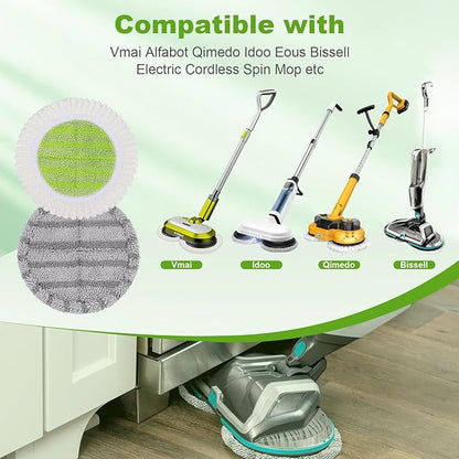 6.3 inch Electric Mop Pads Replacement for Vmai Alfabot Qimedo Idoo Eous Bi-ssell Electric Spin Mop: Round Spinwave Spin Wave Mop Pad, Microfiber Soft Scrubber Mop Pads for Floor Cleaning (4 Pack)
