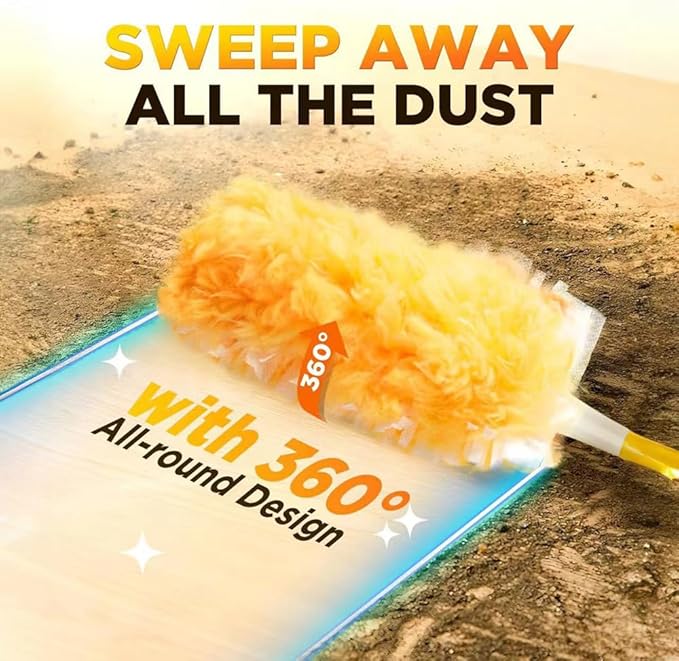 360° Duster Refills Kit for Duster, 30 Pack & 1 Handle, Multi-Surface Dusters with 4X Microfibers. Efficient Duster Kit for Cleaning Pet Hair, Home, Office, Blinds, Furniture and More