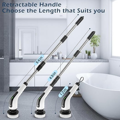 Bomves Electric Spin Scrubber, Cordless Cleaning Brush Scrubber for Home, 8 Replaceable Brush Heads-90Mins Work Time, 3 Adjustable Size, 2 Speeds for Bathroom Shower Bathtub Glass Car