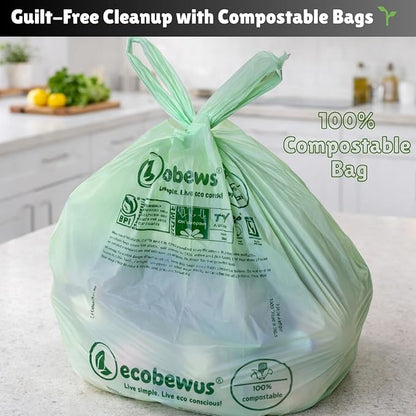1.6 Gallon 100% Compostable Food Scrap Bags Handle Tie (120 Bags) Small Trash Bags Kitchen Garbage Bags US BPI Certified TUV OK Compost Home Certified Meeting ASTM D6400 (120 ct.)
