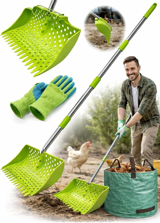 2-in-1 Pets Poop Scooper & Rake, Dog Pooer Scooper Set (Green)