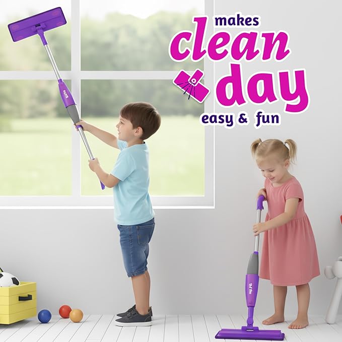 Kids Spray Mop, Toddlers Cleaning Playsets with Real Water Sprayer, Kids Mop Toys, Montessori Cleaning Set, Christmas Birthday Gifts for Boys and Girls Age 3 4 5 6, Purple