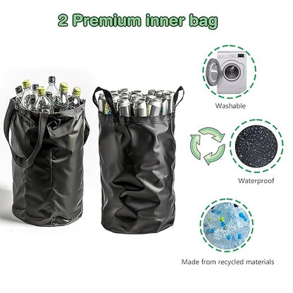Recycling Bin for Kitchen Indoor Home,Beige Color Large 100L/ 26 Gallon Recycle Bin with Lid Removeable Reusable Inner Bag Bottle Can Glass Waste Plastice Stickers