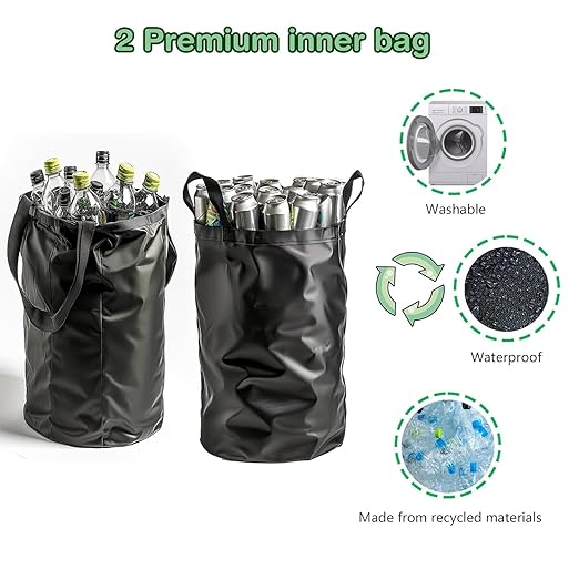 Recycling Bin for Kitchen Indoor Home, Large 100L/ 26 Gallon Recycle Bin with Lid Removeable Reusable Inner Bag Bottle Can Glass Waste Plastice Stickers (Gray, 26 Gallon)