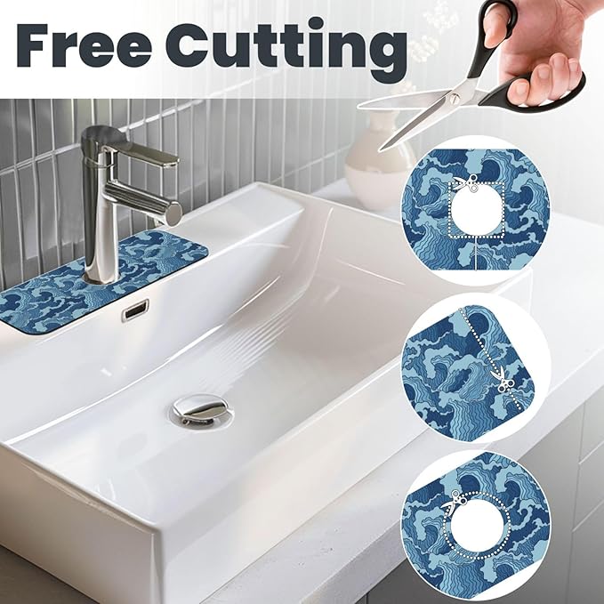 Waves Japan Blue 15" X 5.5" Kitchen Sink Splash Guard Faucet Faucet Guard Draining Mat Sink Splash Guard Faucet Kitchen Bathroom