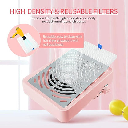 SAVILAND Nail Dust Collector with Lamp – Powerful Nail Vacuum Fan 40W Dust Collector Extractor Electric Dust Suction Machine with Reusable Filter for Acrylic Gel Nails Polishing, Low Noise, Pink