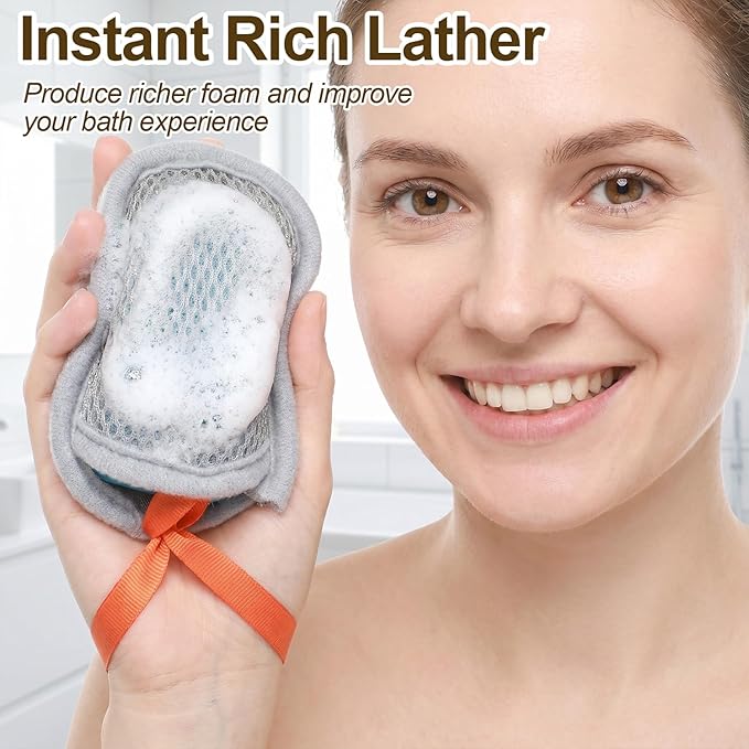 4 Pcs Mesh Soap Bag Soap Saver for Bar Soaps Double Layer Exfoliating Pouch with Drawstring Gentle Foaming Drying Better Than Soaps Holder for Shower Body Facial
