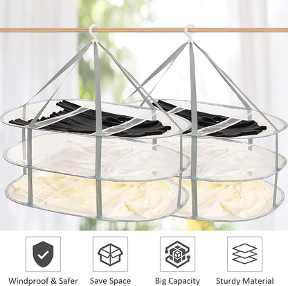 2 Pack 3-Tier Folding Mesh Clothes Hanging Dryer, Sweater Drying Rack, Large Laundry Drying Rack, Lay fold Flat Dry Hanger, Mesh Clothes Hanging Dryer - XL(3Tier)+XL(3Tier)