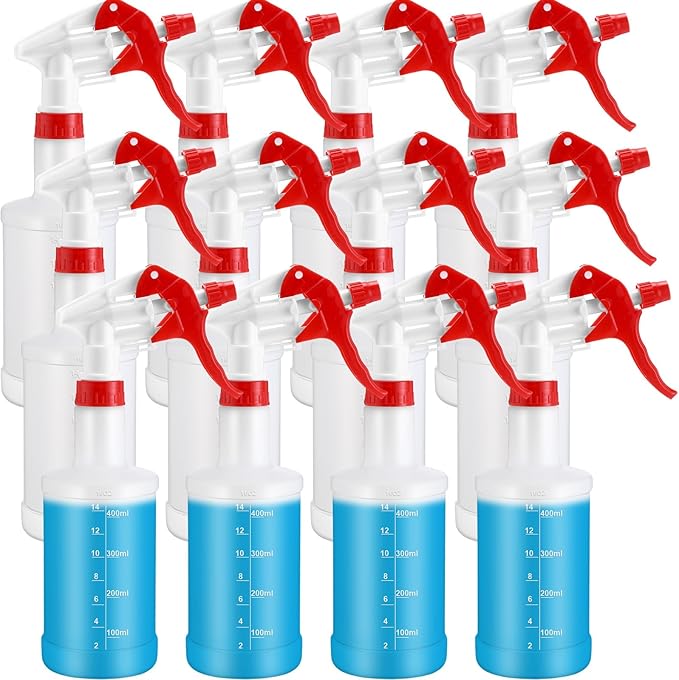 Eccliy 12 Pcs 16 Oz Plastic Spray Bottle, Adjustable Empty Reusable Sprayer for Cleaning, Planting, Water, Bathroom and Kitchen, BBQ, Commercial and Residential (Measurment,Red)