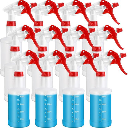 Eccliy 12 Pcs 16 Oz Plastic Spray Bottle, Adjustable Empty Reusable Sprayer for Cleaning, Planting, Water, Bathroom and Kitchen, BBQ, Commercial and Residential (Measurment,Red)