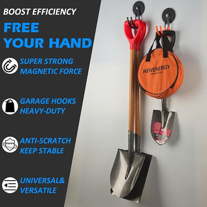 MUTUACTOR Updated Magnetic Hook Heavy Duty,40lbs 2-Pack Super Strong Magnet Garage Hook,Anti-Scratch Large Magnets Hook for Hanging Impact Drivers Trailer Cord Shovel Tool Organizer