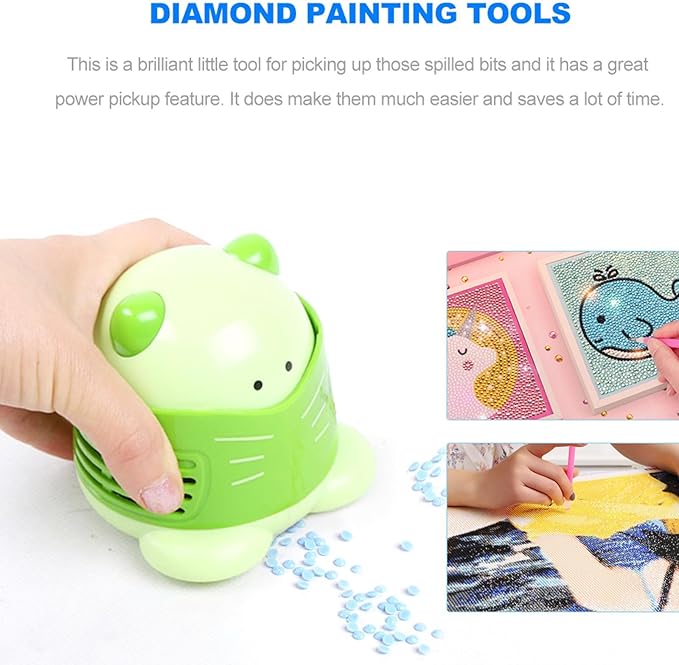 Cartoon Desktop Vacuum Cleaner Clean Excess Drill Tools Mini Cleaning Machine (Extractor - Green)