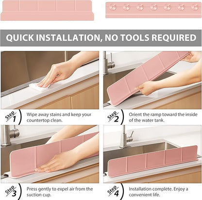 23Inch Sink Splash Guard – Extended Length & Tall Silicone Kitchen Sink Splash Guard with Overhang Drainage Design & Strong Suction Cups for Countertop (Lotus Pink, 23''x3.5'')