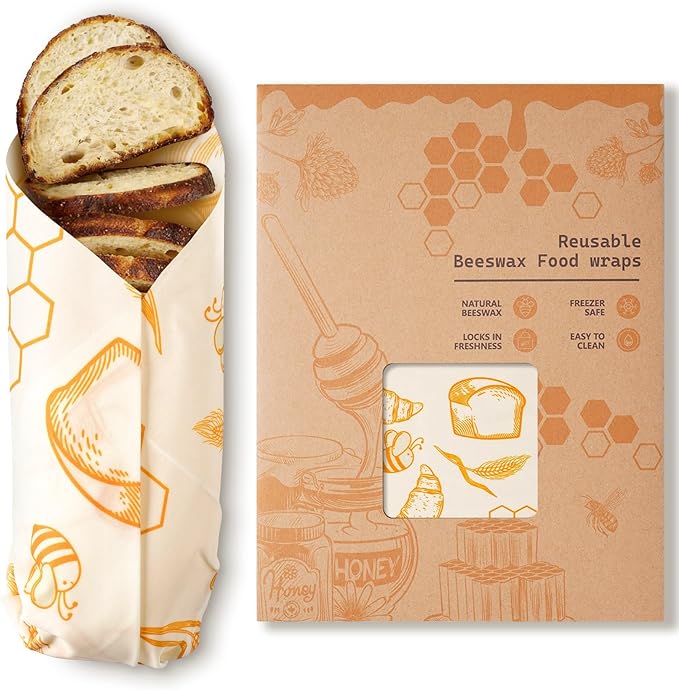 Beeswax Wraps for Food – Reusable Beeswax Bread Bag & Sandwich Wrap, Organic & Eco-Friendly & Sustainable Bees Paper, Perfect Alternative to Aluminum Foil Sourdough Storage & Plastic Wrap（Bread）