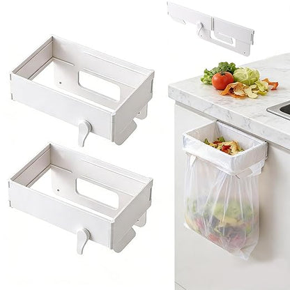 2 PCS Foldable Trash Bag Holder,Garbage Bag Holder,Hanging Waste Garbage Can Rack Magnetic Closure Waste Bag, Space Saving No Drill,for Cabinet Doors, Bathroom, Table Sides