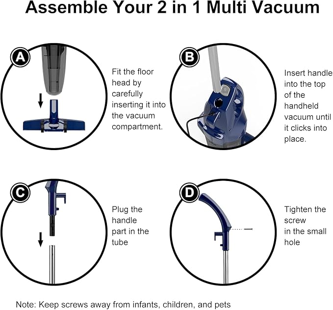Corded Stick Vacuum Cleaner, 3-in-1 Detachable to Handheld with 180°Left-Right Steering, 14KPA Powerful Suction for Pet Hair on Hard Floors, HEPA Filter, Lightweight with 16.4ft Long Cord