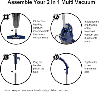Corded Stick Vacuum Cleaner, 3-in-1 Detachable to Handheld with 180°Left-Right Steering, 14KPA Powerful Suction for Pet Hair on Hard Floors, HEPA Filter, Lightweight with 16.4ft Long Cord