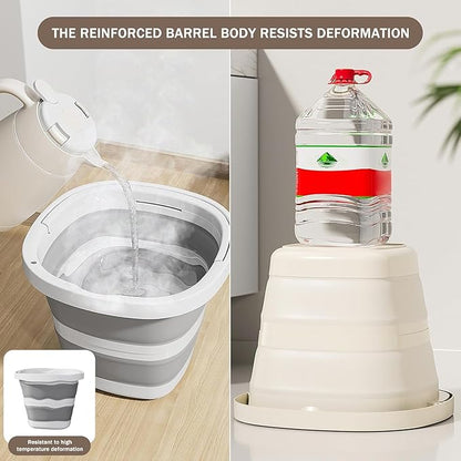 Collapsible Utility Bucket with Handle, 10L Sizes, Multi-Purpose for Foot Bath, Cleaning, Storage, Beige (Grey)