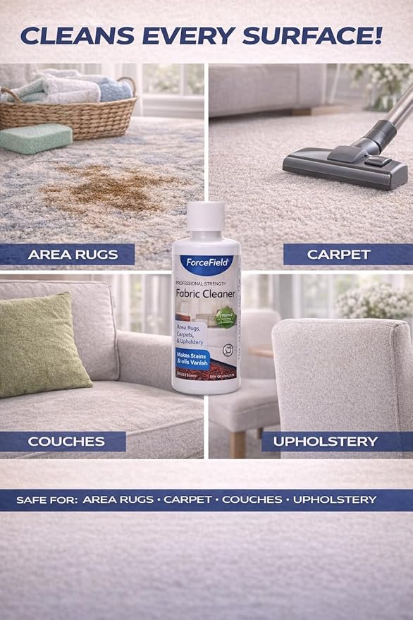 ForceField Fabric Cleaner 4 oz – Removes Tough Stains from Upholstery, Carpet, Rugs & Clothing – No Re-Soiling Formula, WoolSafe Approved, Deep Fiber Cleaning