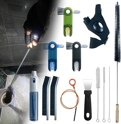 13Pcs Deep Crevice Cleaning Brush Set with Flashlight Gloves & Drain Brush - Dryer Vent Cup Lid Straw Gap Cleaning Tools Professional Cleaning Supplies