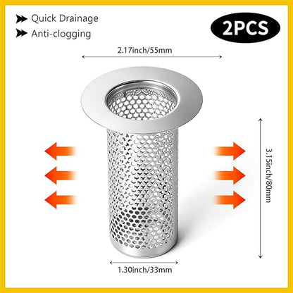 304 Stainless Steel Shower Drain Hair Catcher, Bathtub & Bathroom Sink Drain Strainer, Deep Basket Cover, XL Water Flow Anti-Clog for Pet Hair, Universal Tub Drain Filter Stopper