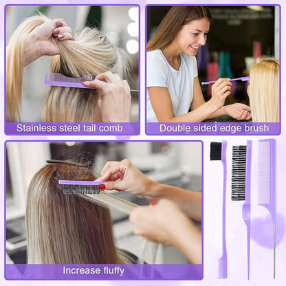 15 Pcs Slick Back Hair Brush Set, Bristle Comb with Spray Bottle,Hair Clip,Edge Brush for Women, Men (Purple)
