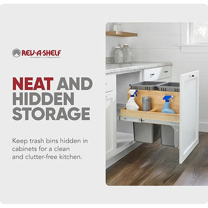 Rev-A-Shelf 50 Qt Top Mount Double Pullout Under Cabinet Kitchen Trash Cans w/Soft-Close for Full Height Cabinet, 150lb Rated Full-Extension Slides, Min Opening Width of 21", 4WCTM-2450BBSCDM-2
