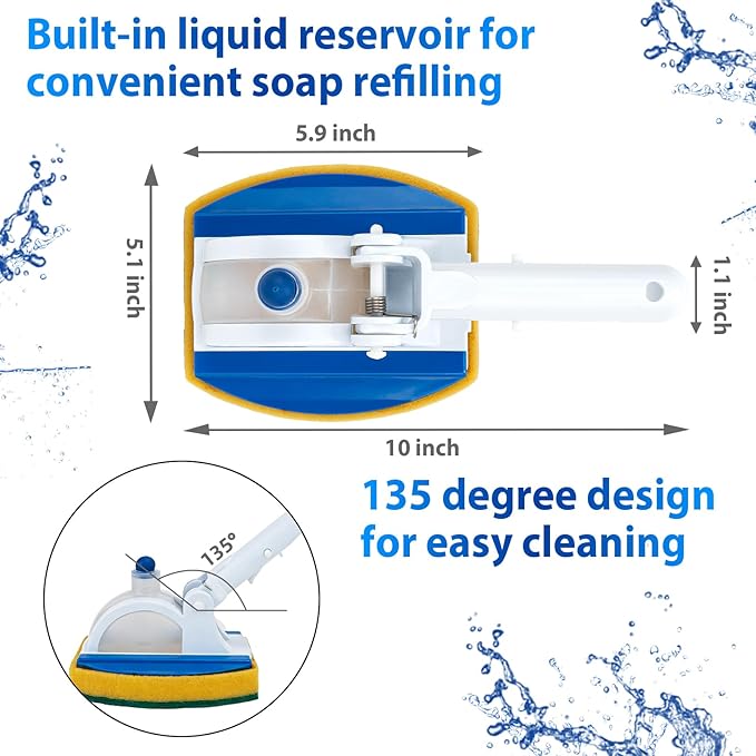 KGC Handheld Pool Scrub Brush with a Replacement Sponge, Pool Must Have Scouring Sponge Pad - Non-Scratch Cleaner for Pool Tile Grout, Vinyl Liners, Spas, Hot Tubs, Kitchen & Bathroom Tub Shower