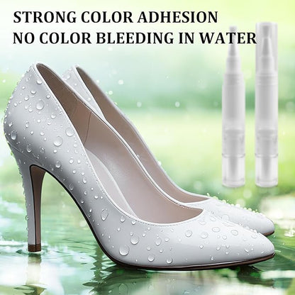 2 Pack White Shoe Paint Polish Pen with Brush Tip, Permanent Waterproof Leather Paint for Shoes, Sneakers, Bags & Purses | Stain Remover, Leather Restorer, Scuff Repair, Shoe Whitener