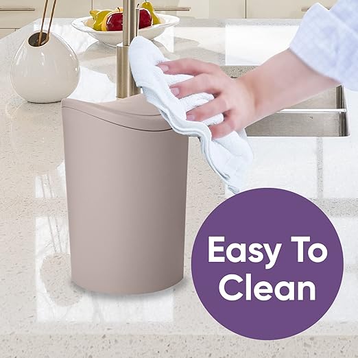 Superio Mini Bathroom Trash Can with Lid, Modern Mini Waste Bin with Swing Lid (1 1/2 Gallon, 6 Liter) Plastic Garbage Can for Kitchen, Bathroom, Bedroom, Office, Under Desk (1, Taupe)