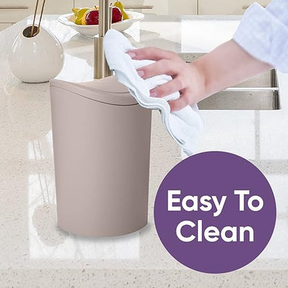Superio Small Bathroom Trash Can with Lid, Modern Mini Waste Bin with Swing Lid (1 1/2 Gallon, 6 Liter) Plastic Garbage Can for Kitchen, Bathroom, Bedroom, Office, Under Desk (4, Taupe)