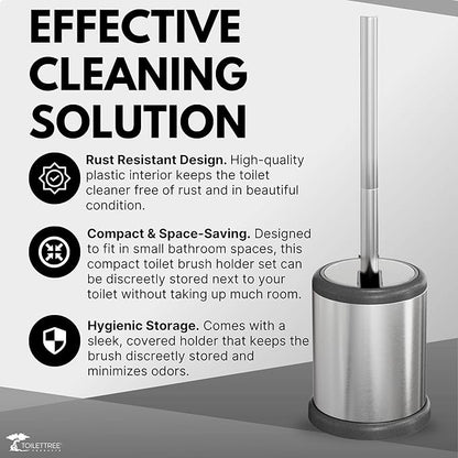 ToiletTree Products Toilet Brush with Lid - Sleek Toilet Bowl Brush and Holder - Toilet Scrubber Brush Set with Heavy-Weight Base - Lidded Toilet Bowl Cleaner Brush and Holder - Chrome (2 Pack)