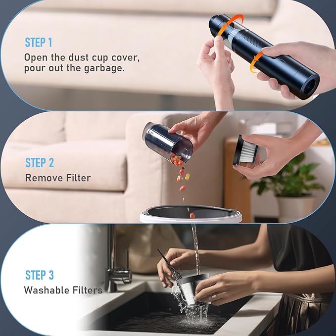 Mini Vacuum Portable Cordless Handheld Vacuum Cleaner, 4-in-1 Small Vacuum with 2 Suction Modes and 16kPa for Desk, Computer, Keyboard & Car, Desktop Vacuum with Blowing & Inflating 2 Modes